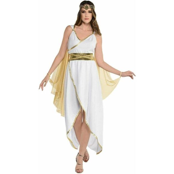 Women's Adult Greek Goddess Roman Toga Party White Gold L/XL  Dress Up Halloween - Picture 1 of 6